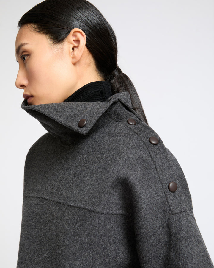 Blouse à col cheminée en lainage double face- Yves Salomon - Nouvelle collection Automne Hiver