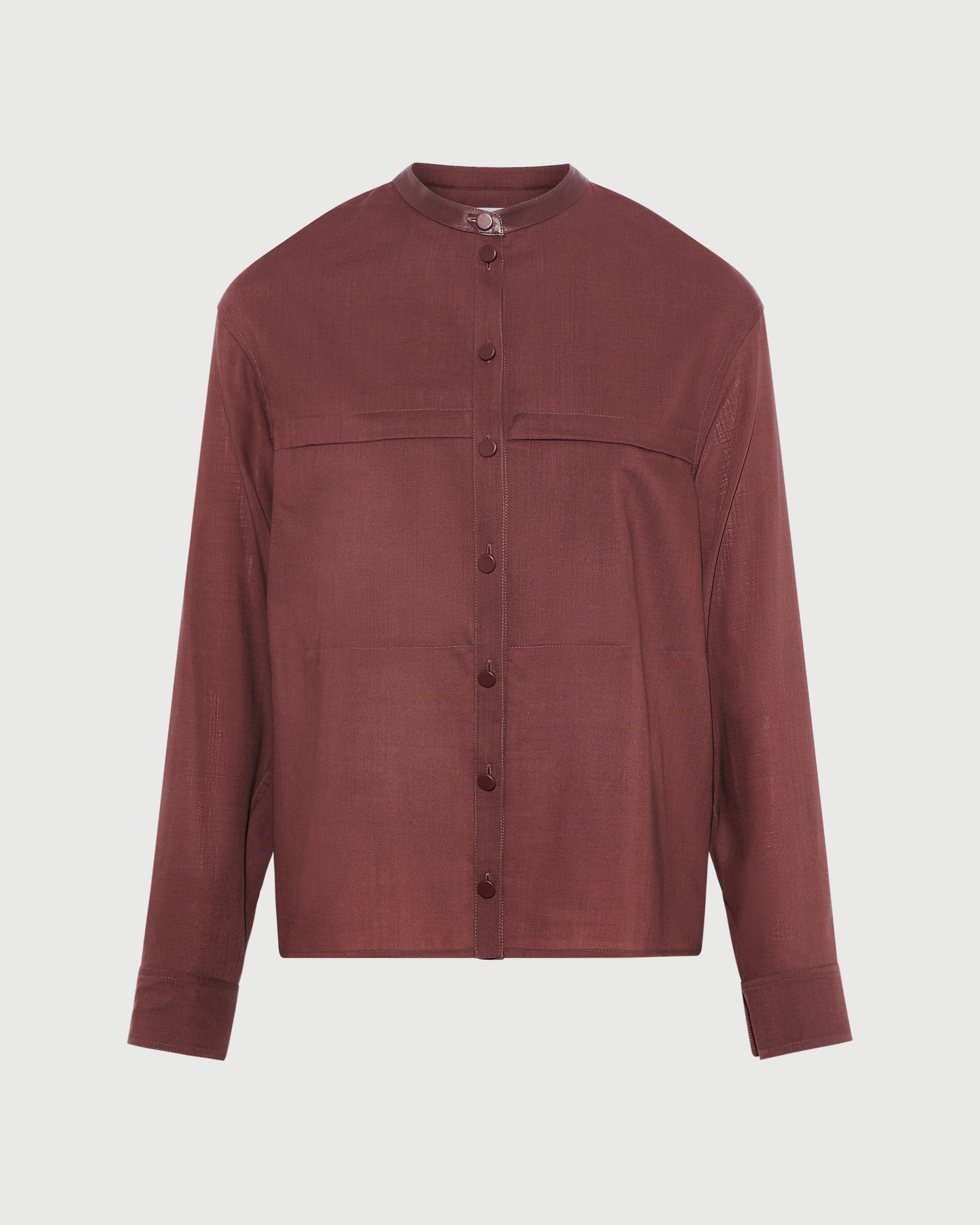 Chemise en voile de laine avec détails cuir- Yves Salomon - Nouvelle collection Automne Hiver