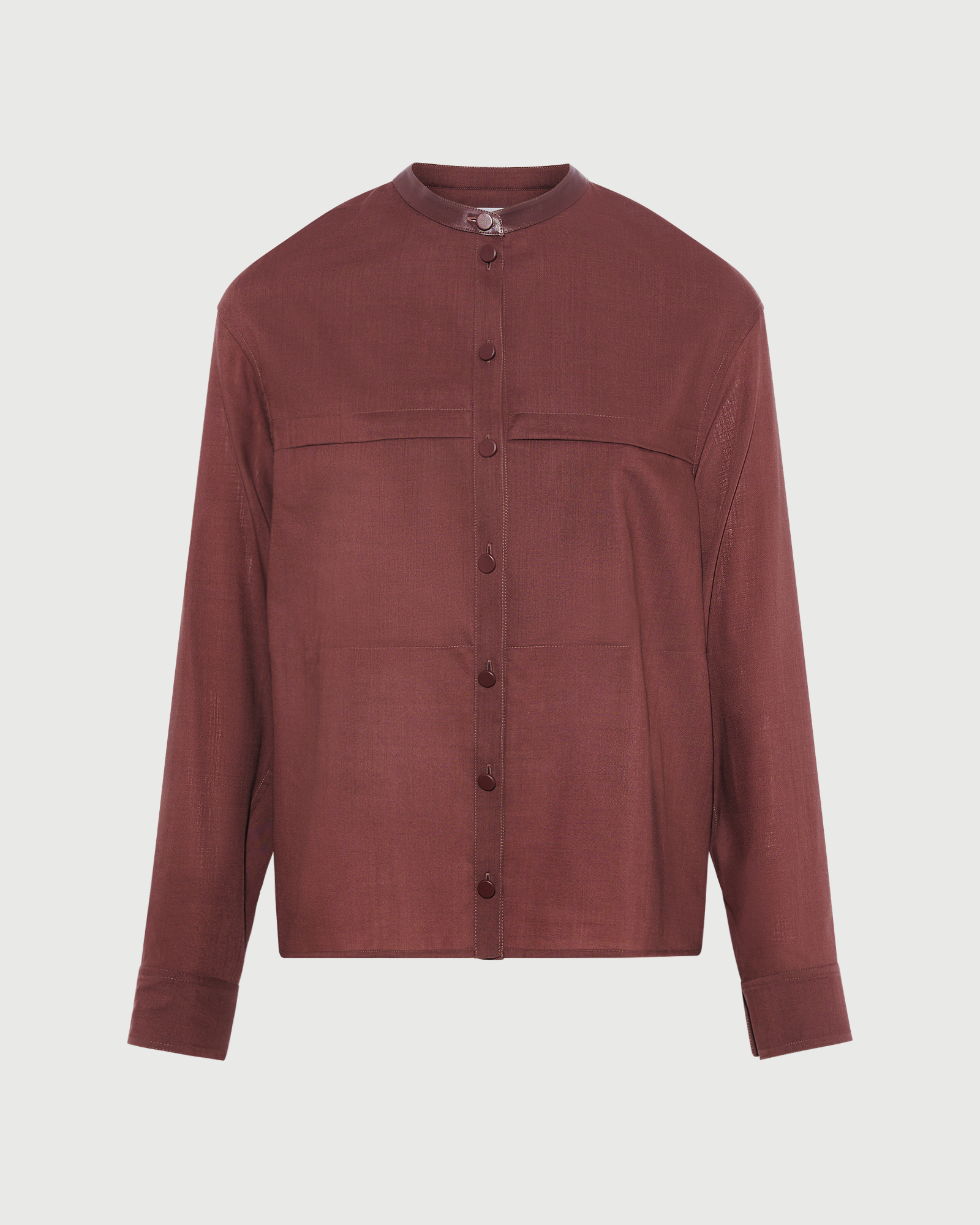 Chemise en voile de laine avec détails cuir- Yves Salomon - Nouvelle collection Automne Hiver