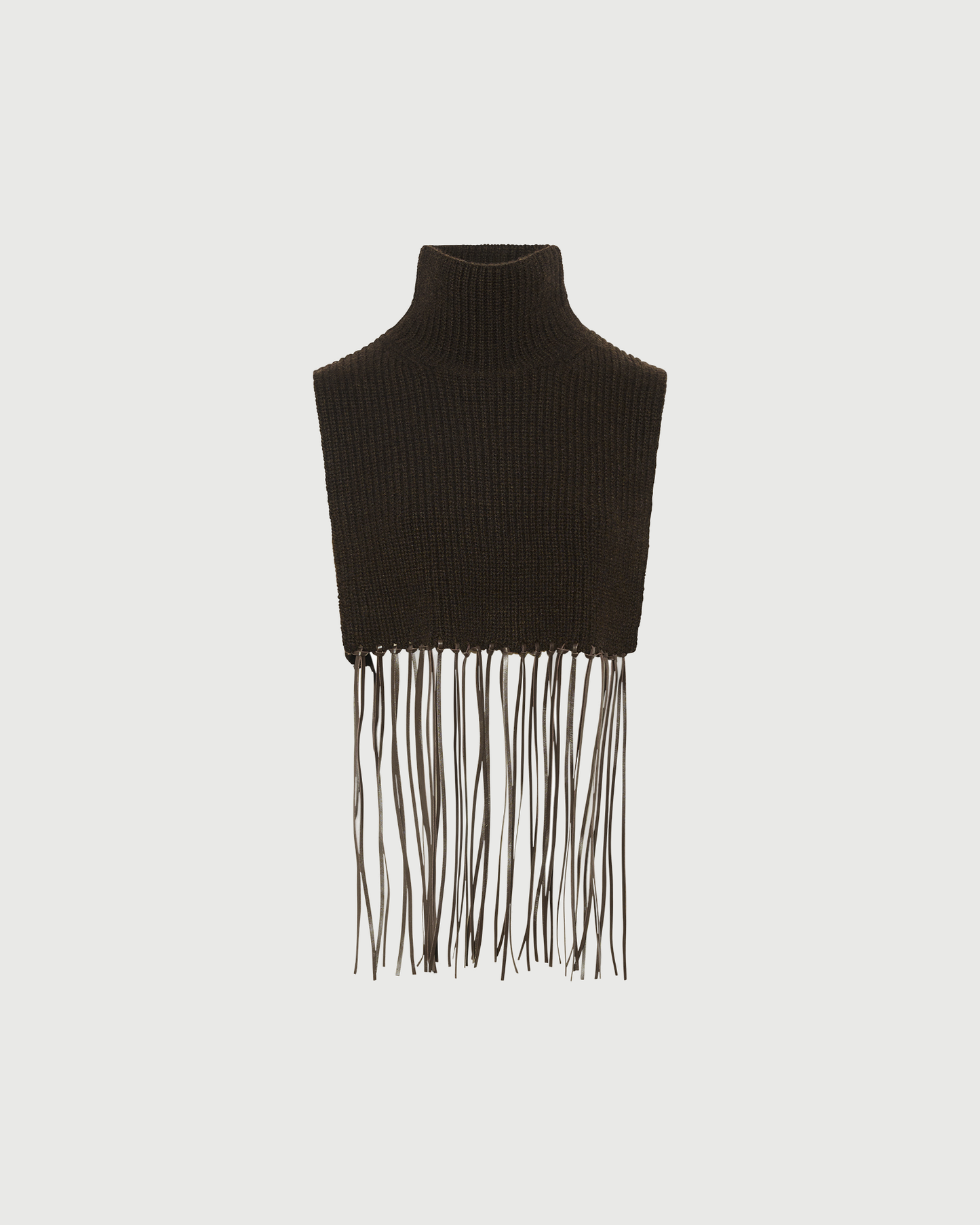 Plastron en maille 100% cachemire avec franges en cuir- Yves Salomon - Nouvelle collection Automne Hiver