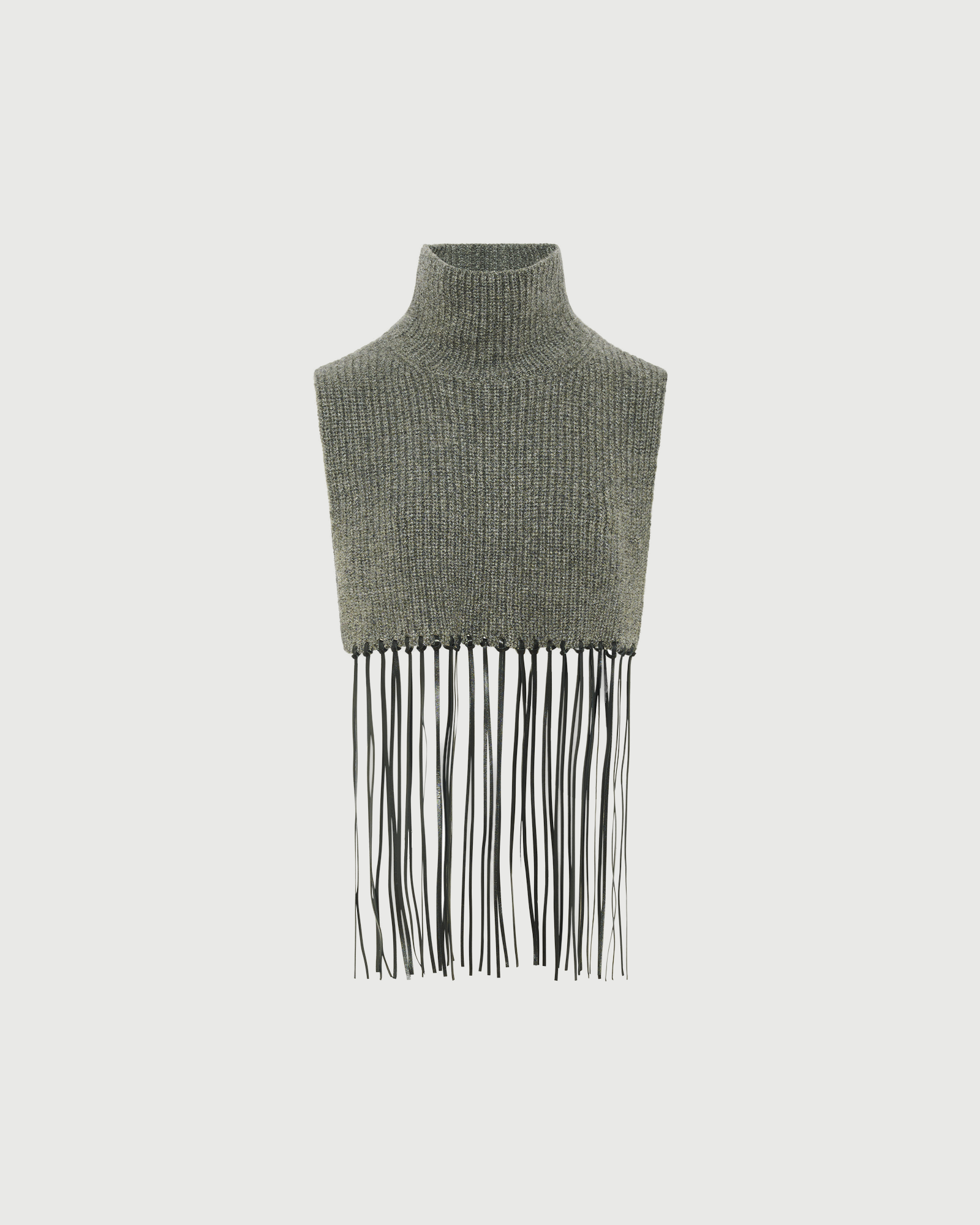 Plastron en maille 100% cachemire avec franges en cuir- Yves Salomon - Nouvelle collection Automne Hiver