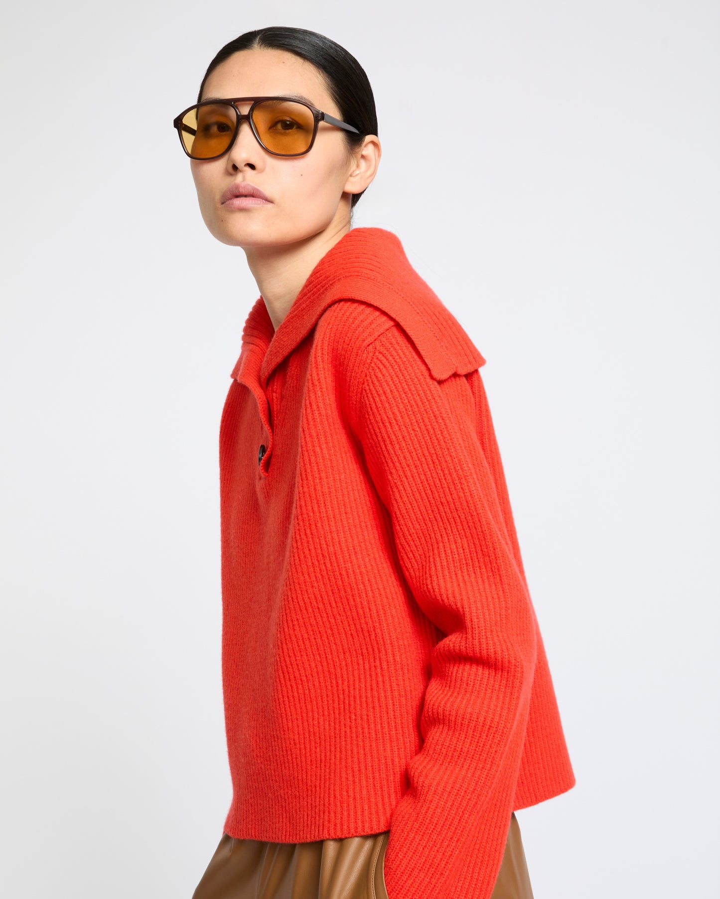 Pull col marin boutonné en maille- Yves Salomon - Nouvelle collection Automne Hiver