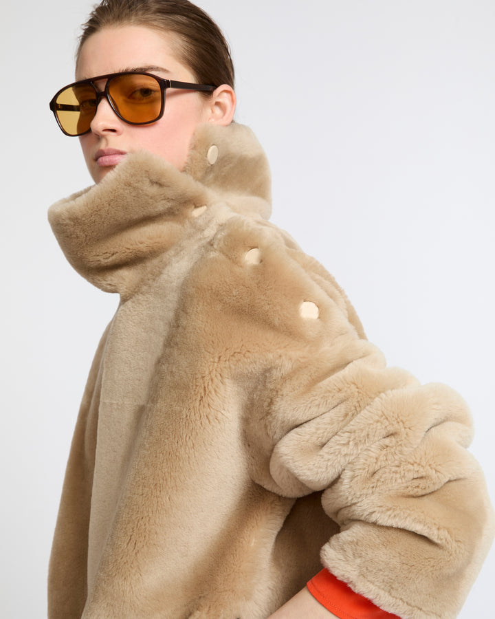 Sweat en peau lainée d'agneau- Yves Salomon - Nouvelle collection Automne Hiver