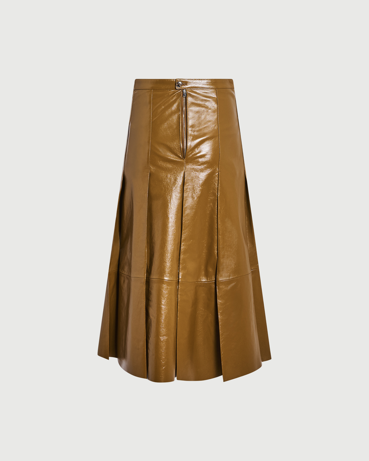 Jupe plissée en cuir d'agneau vernis- Yves Salomon - Nouvelle collection Automne Hiver