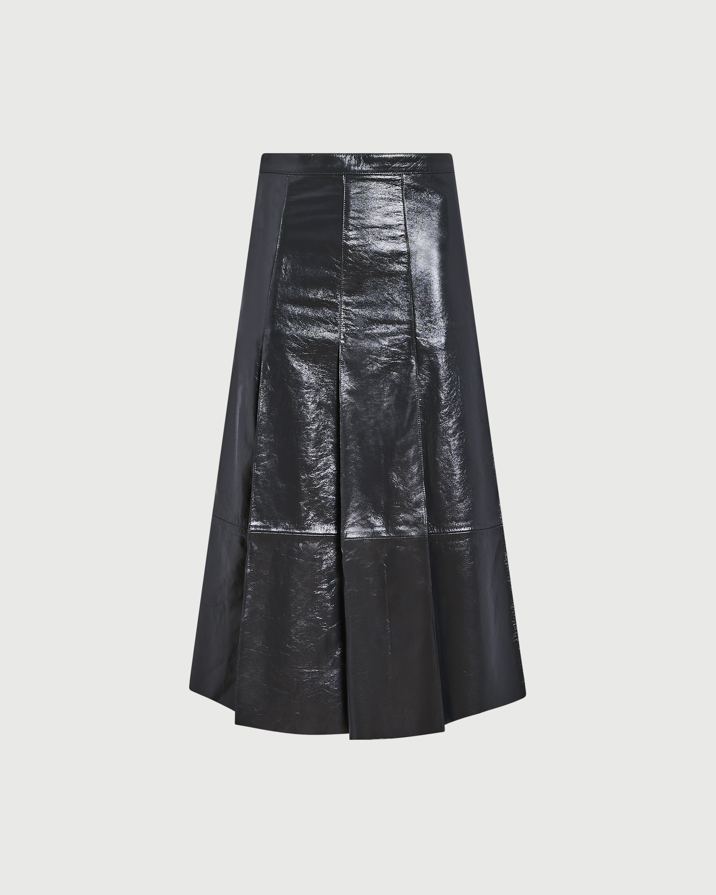 Jupe plissée en cuir d'agneau vernis- Yves Salomon - Nouvelle collection Automne Hiver