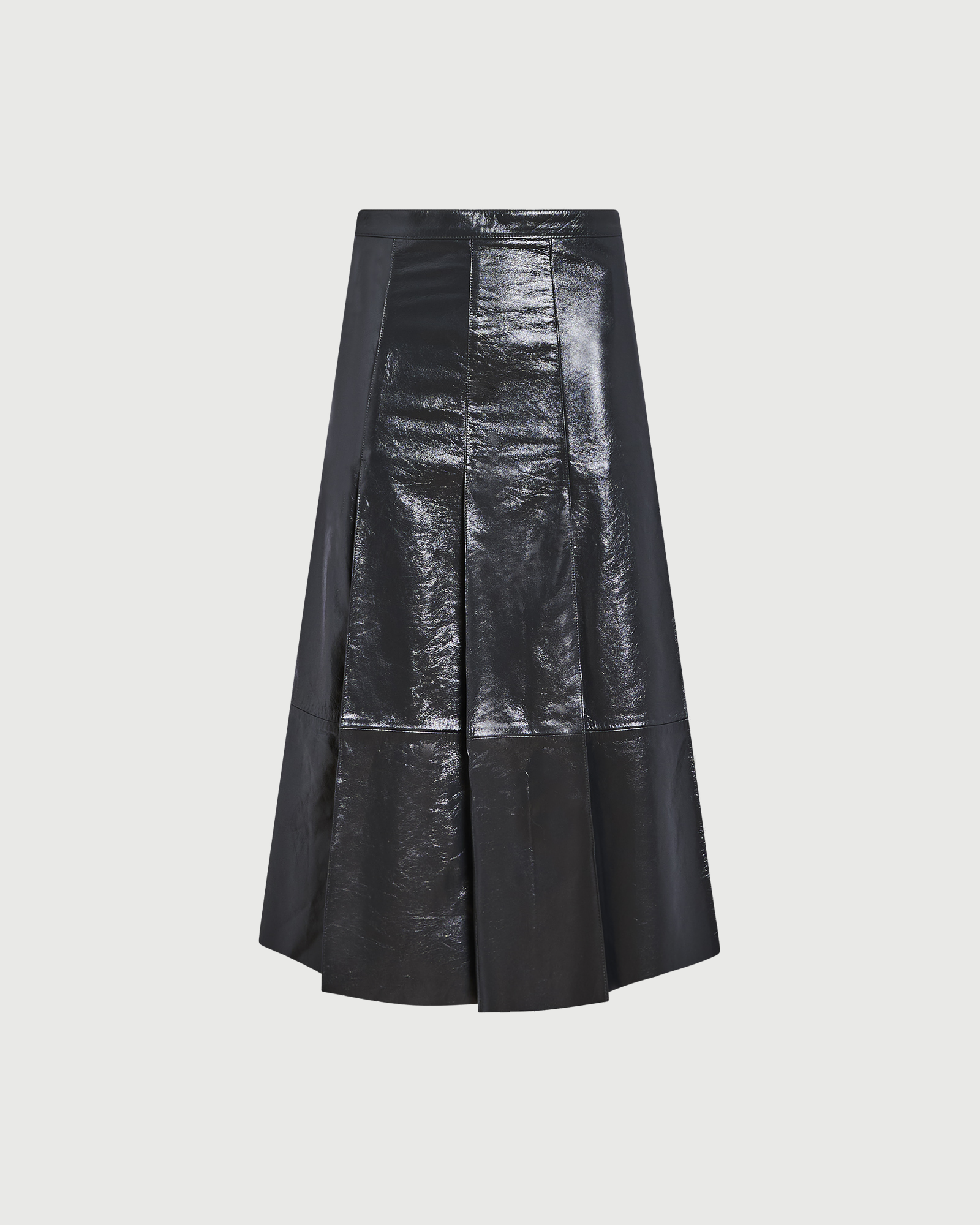 Jupe plissée en cuir d'agneau vernis- Yves Salomon - Nouvelle collection Automne Hiver
