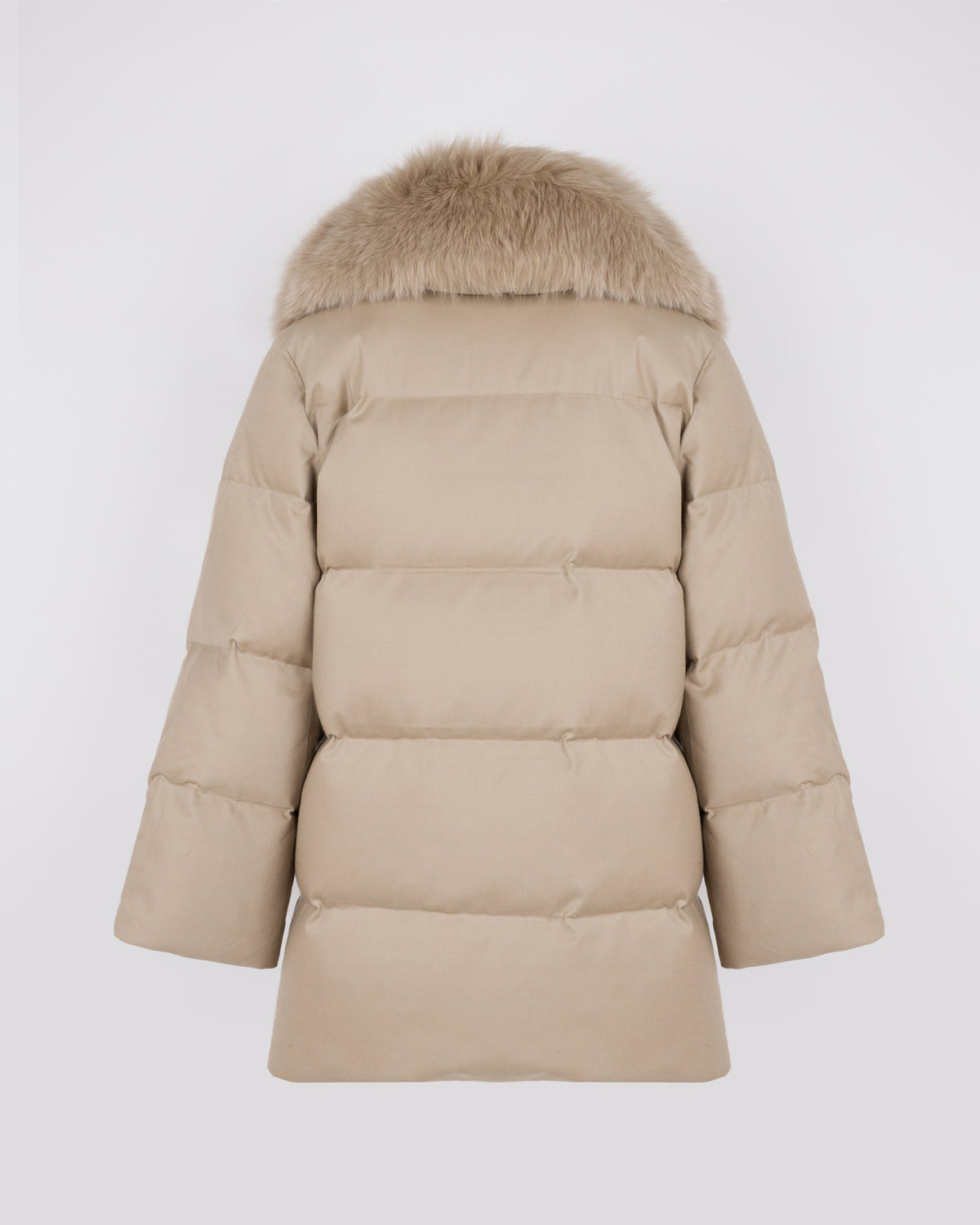 Doudoune longue croisée en tissu Loro Piana avec col amovible en fourrure de renard - Yves Salomon - Nouvelle collection Automne Hiver