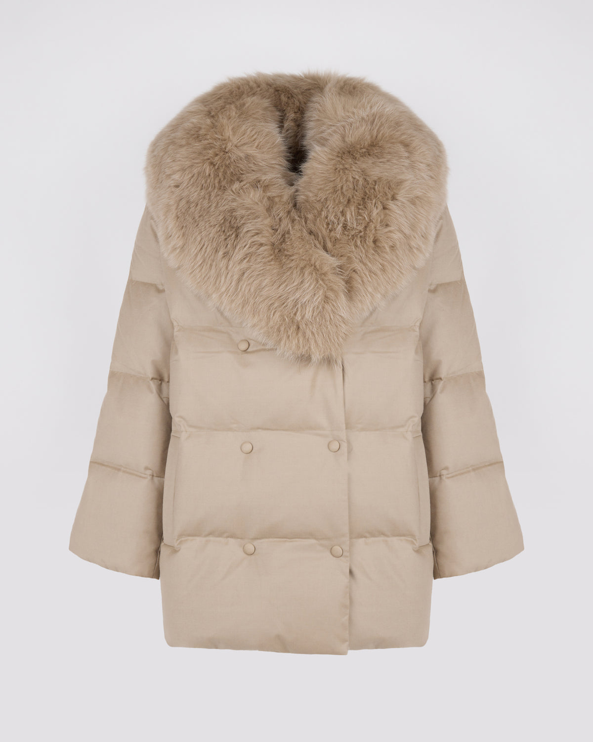Doudoune longue croisée en tissu Loro Piana avec col amovible en fourrure de renard - Yves Salomon - Nouvelle collection Automne Hiver