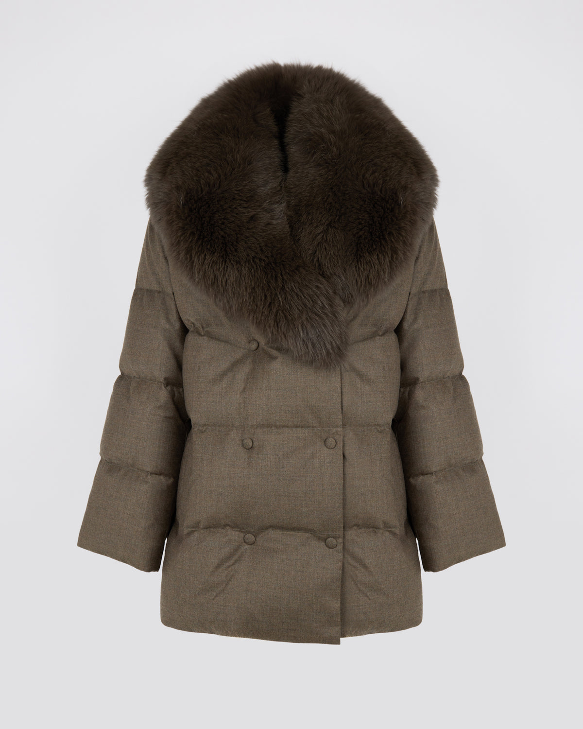 Doudoune longue croisée en tissu Loro Piana avec col amovible en fourrure de renard - Yves Salomon - Nouvelle collection Automne Hiver