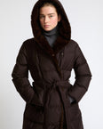 Long hooded double-breasted down jacket with mink fur