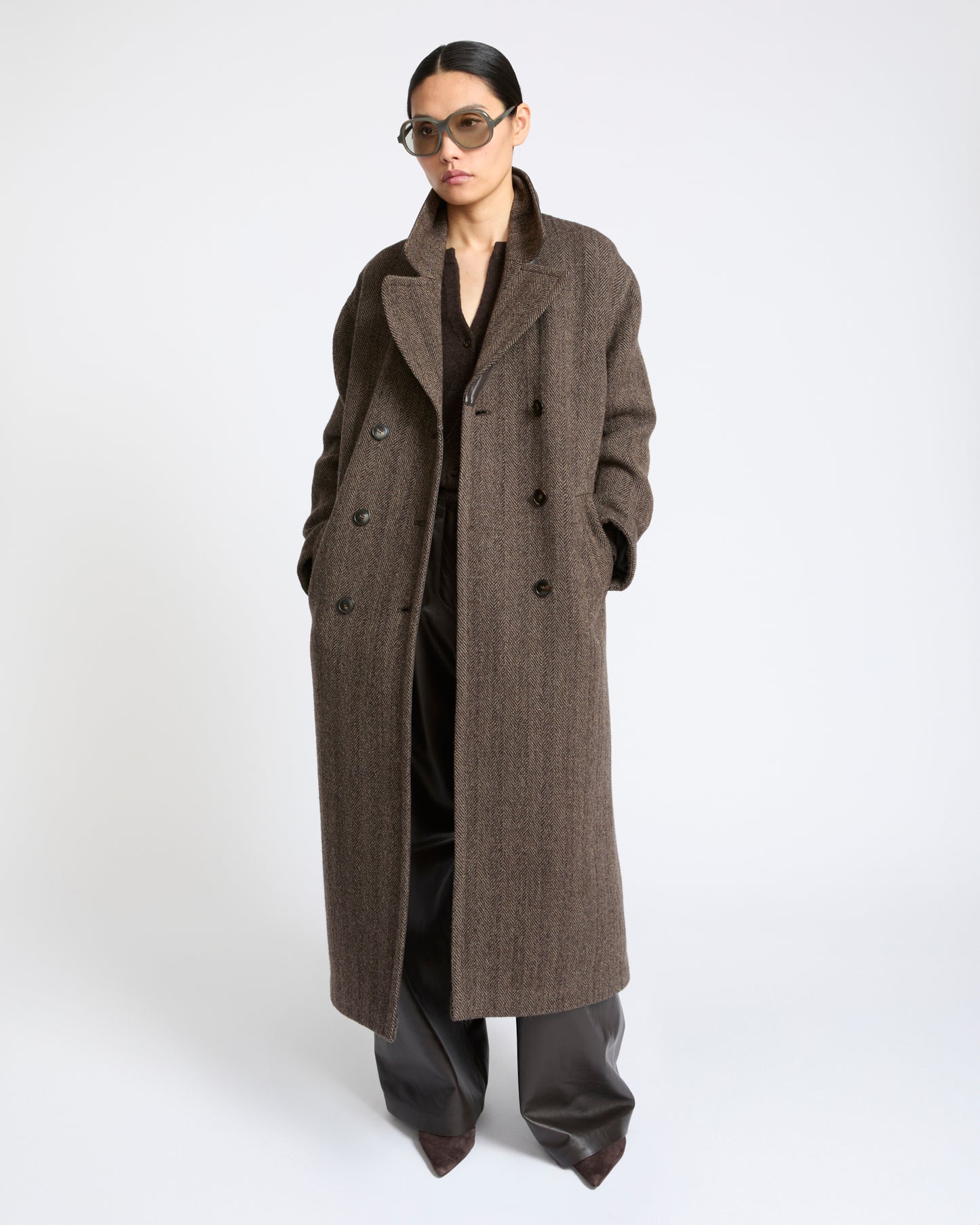 Manteau en lainage double face à chevrons- Yves Salomon - Nouvelle collection Automne Hiver