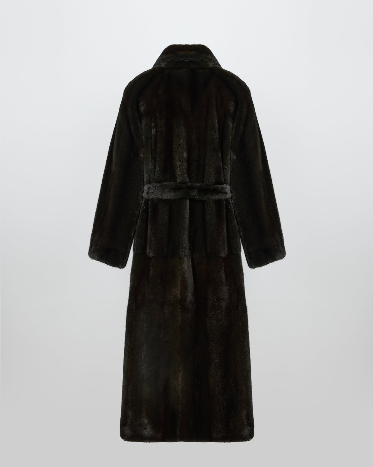 Manteau long ceinturé en fourrure de vison long poil avec col châle - Yves Salomon - Nouvelle collection Automne Hiver
