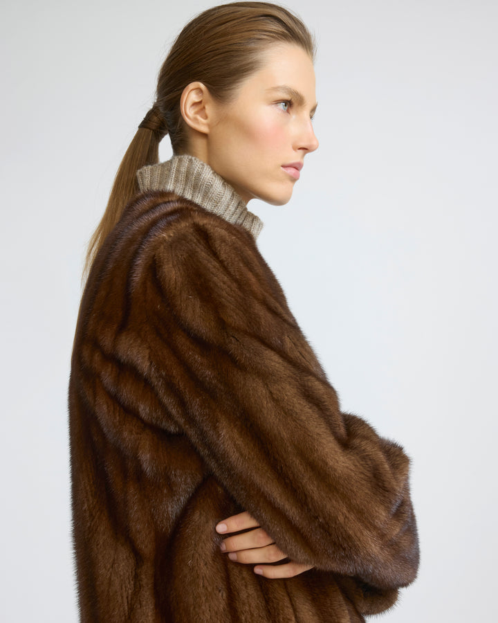 Maxi manteau en fourrure de vison long poil allongé