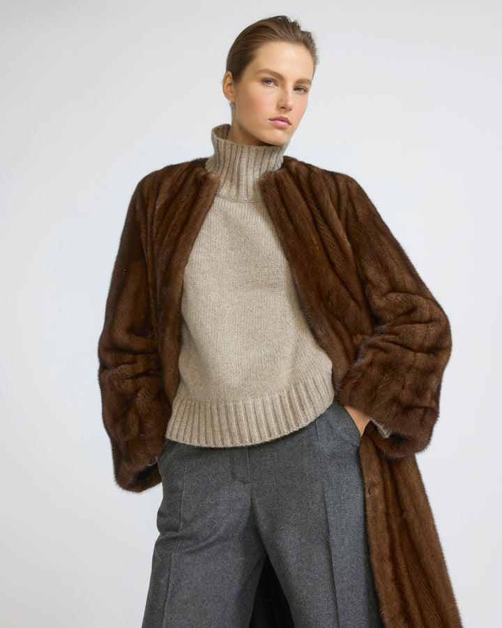 Maxi manteau en fourrure de vison long poil allongé