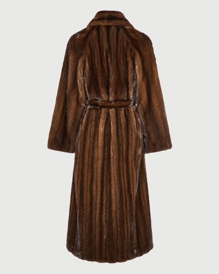 Manteau long ceinturé en fourrure de vison long poil allongé