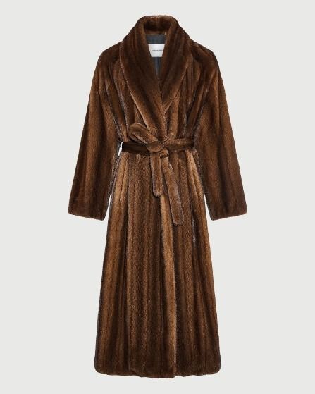 Manteau long ceinturé en fourrure de vison long poil allongé