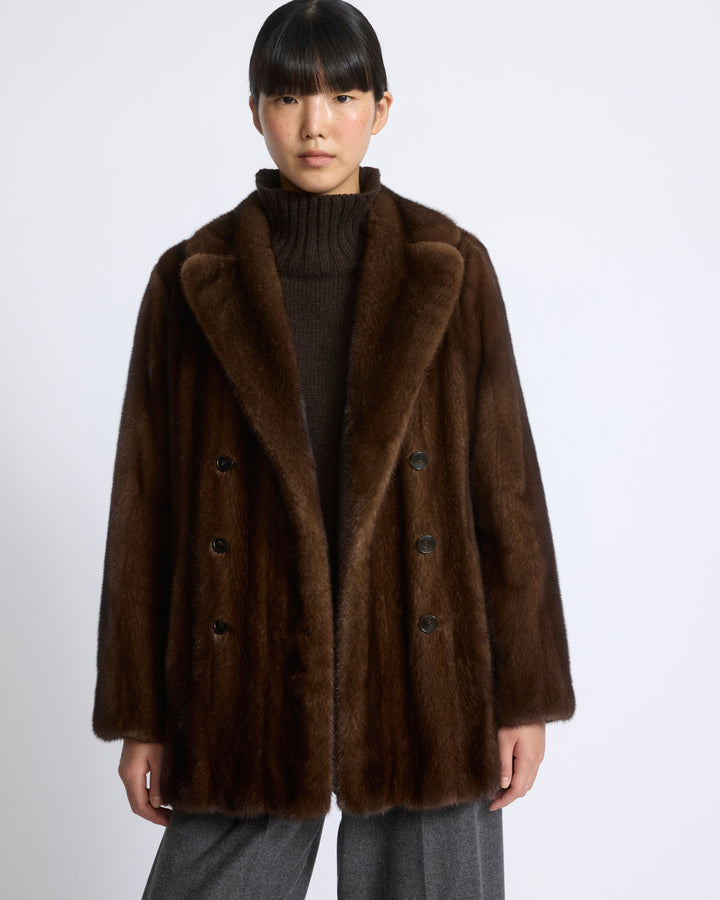 Veste façon tailleur en fourrure de vison long poil allongé - Yves Salomon - Nouvelle collection Automne Hiver