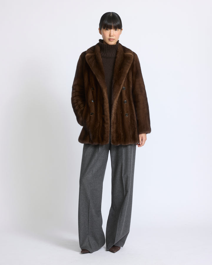 Veste façon tailleur en fourrure de vison long poil allongé - Yves Salomon - Nouvelle collection Automne Hiver