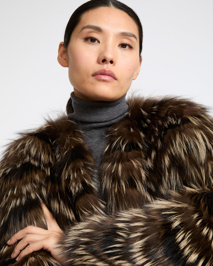 Manteau en fourrure de renard sur maille- Yves Salomon - Nouvelle collection Automne Hiver