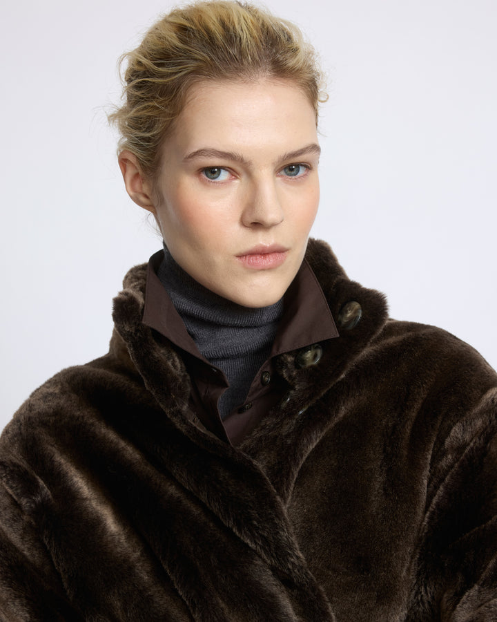 Manteau ample en peau lainée d'agneau - Yves Salomon - Nouvelle collection Automne Hiver