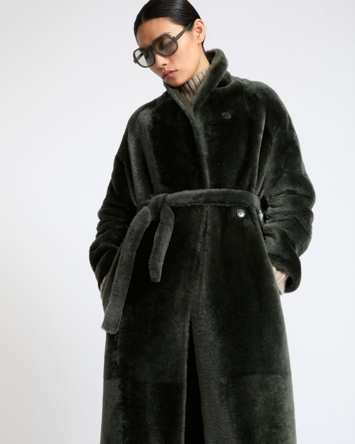 Manteau long en peau lainée d'agneau- Yves Salomon - Nouvelle collection Automne Hiver