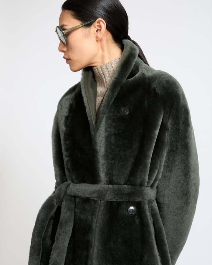 Manteau long en peau lainée d'agneau- Yves Salomon - Nouvelle collection Automne Hiver
