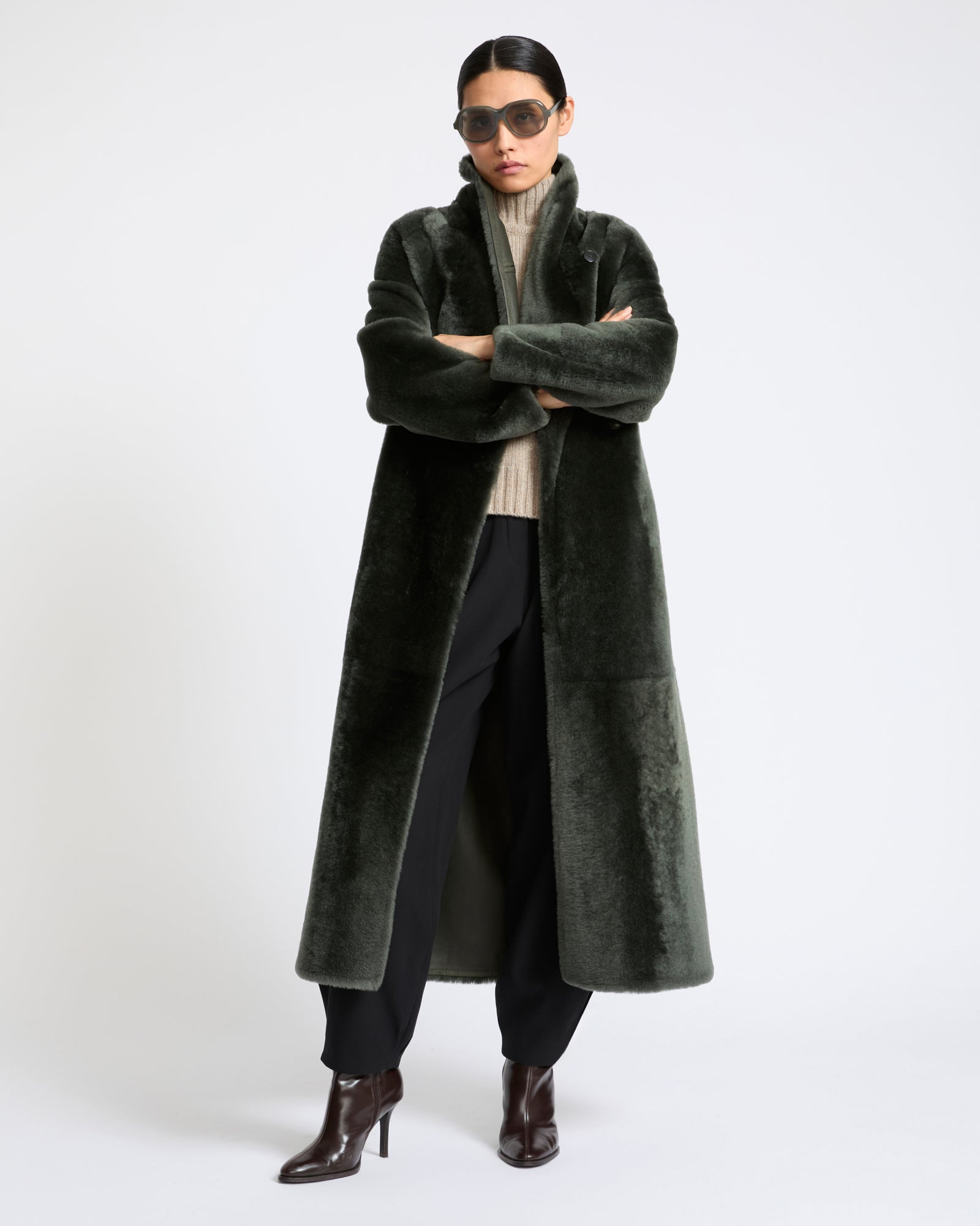 Manteau long en peau lainée d'agneau- Yves Salomon - Nouvelle collection Automne Hiver