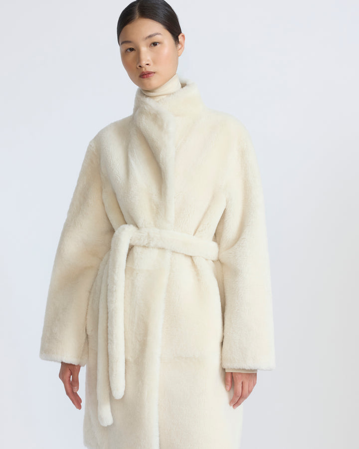 Manteau réversible en peau lainée d'agneau Mérinos raide