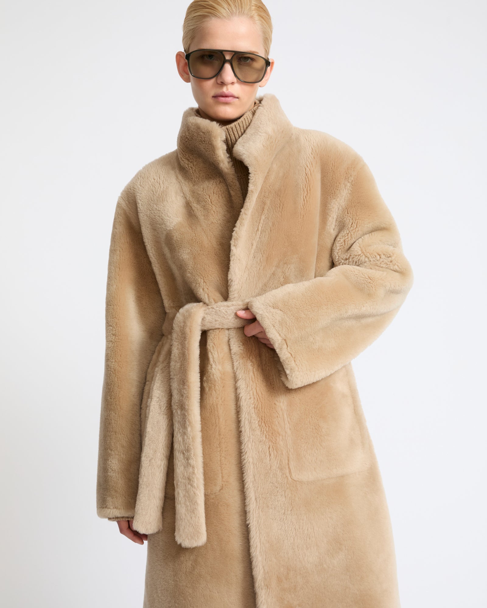 Manteau réversible en peau lainée d'agneau Mérinos raide- Yves Salomon - Nouvelle collection Automne Hiver