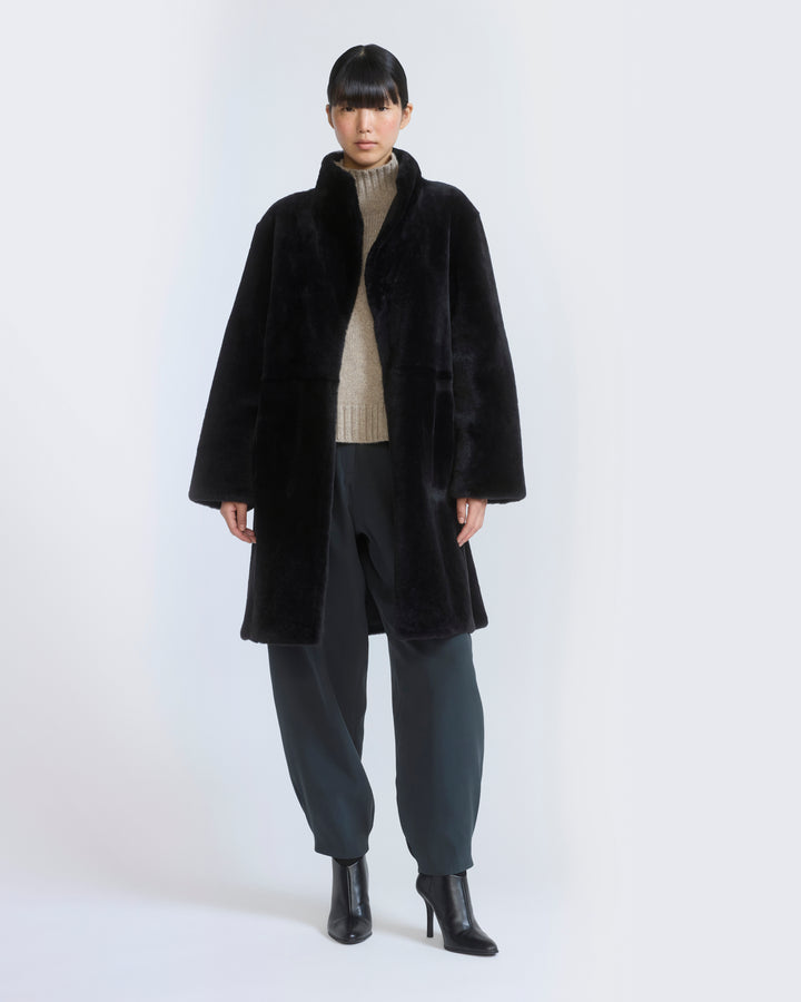 Manteau réversible en peau lainée d'agneau Mérinos raide
