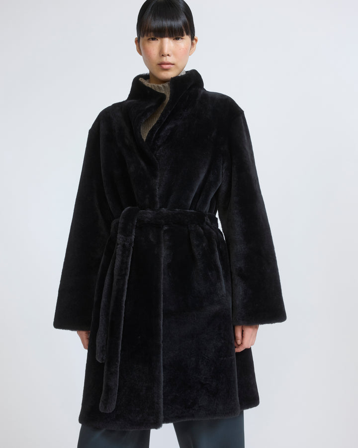 Manteau réversible en peau lainée d'agneau Mérinos raide