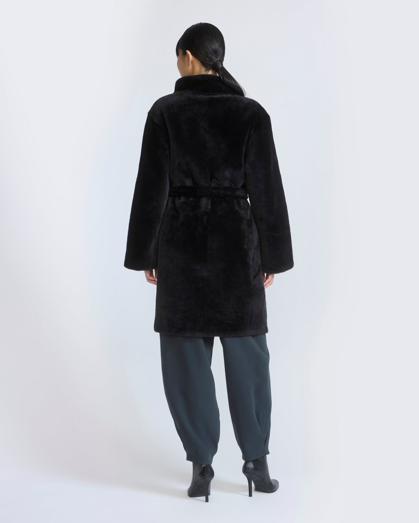 Reversible combed lambskin shearling coat