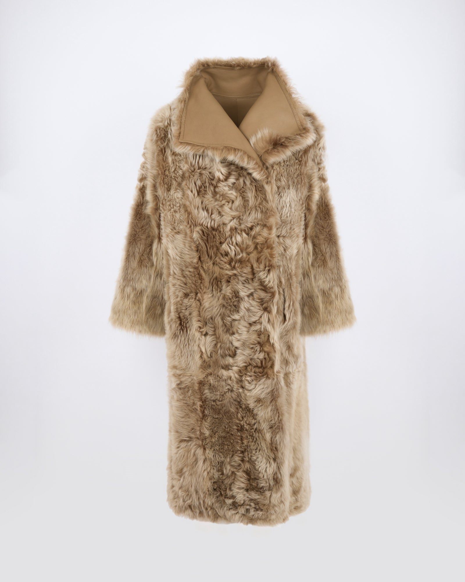 Manteau long réversible en peau lainée d'agneau - Yves Salomon - Nouvelle collection Automne Hiver