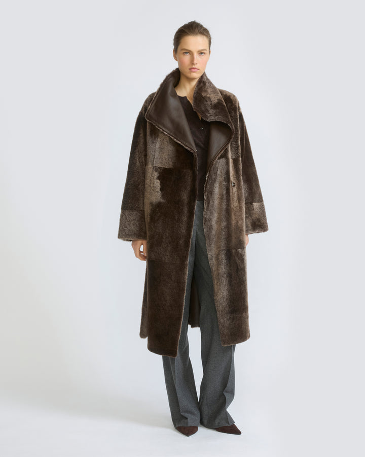 Manteau long réversible en peau lainée d'agneau Lacon