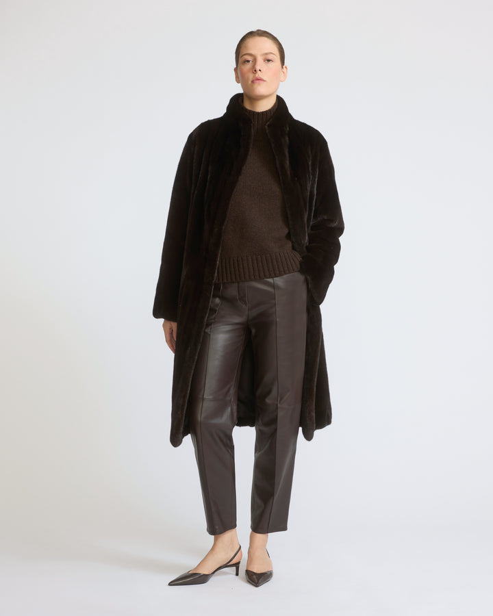 Manteau en fourrure de vison à poils longs avec un col haut - Yves Salomon - Nouvelle collection Automne Hiver