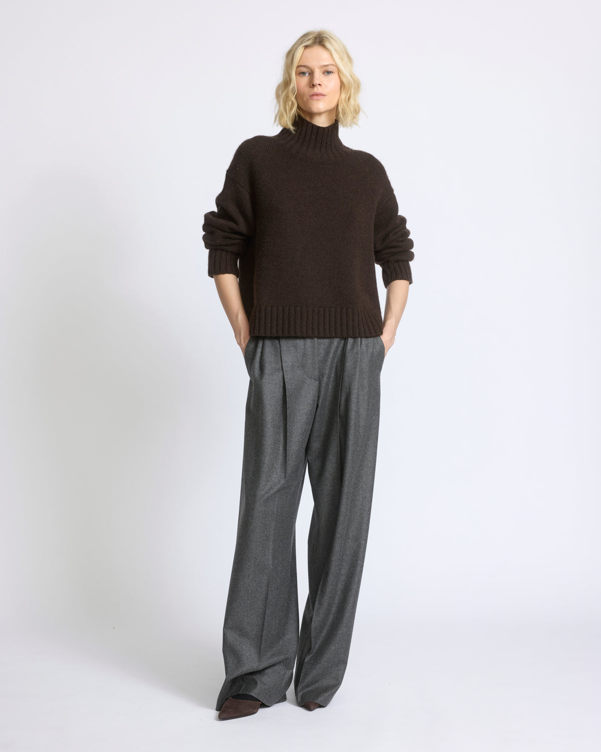 Pantalon large à pinces en lainage cachemire Loro Piana - Yves Salomon - Nouvelle collection Automne Hiver