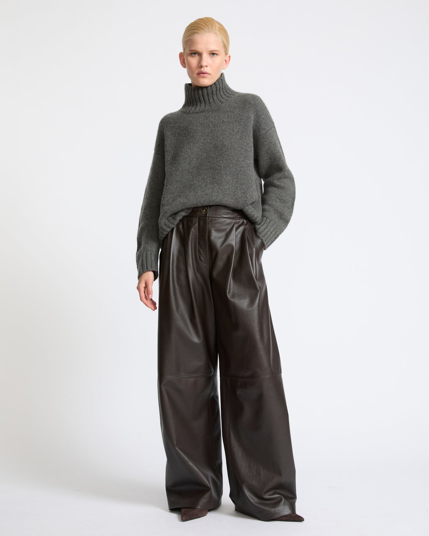 Pantalon large en cuir d'agneau- Yves Salomon - Nouvelle collection Automne Hiver