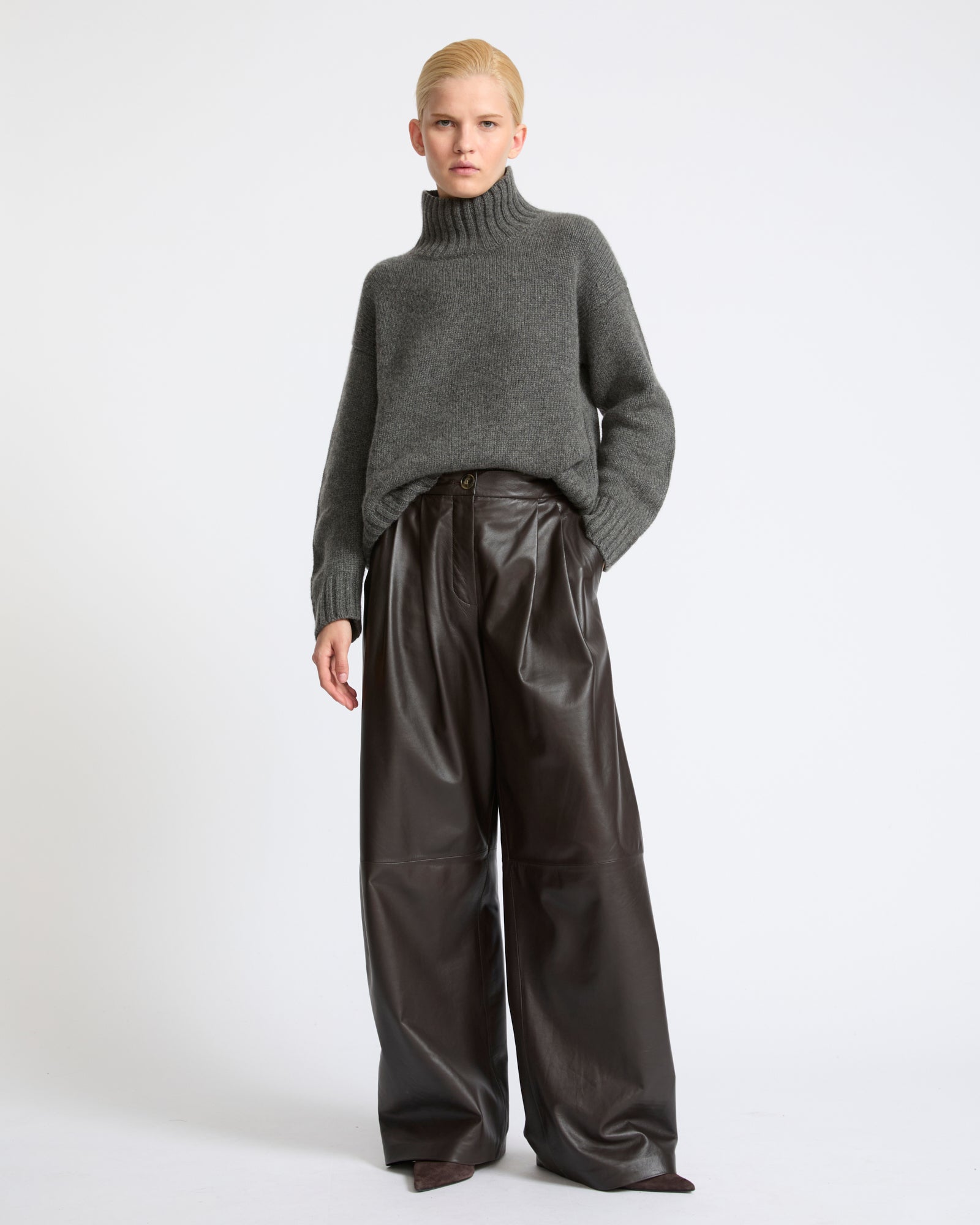 Pantalon large en cuir d'agneau- Yves Salomon - Nouvelle collection Automne Hiver
