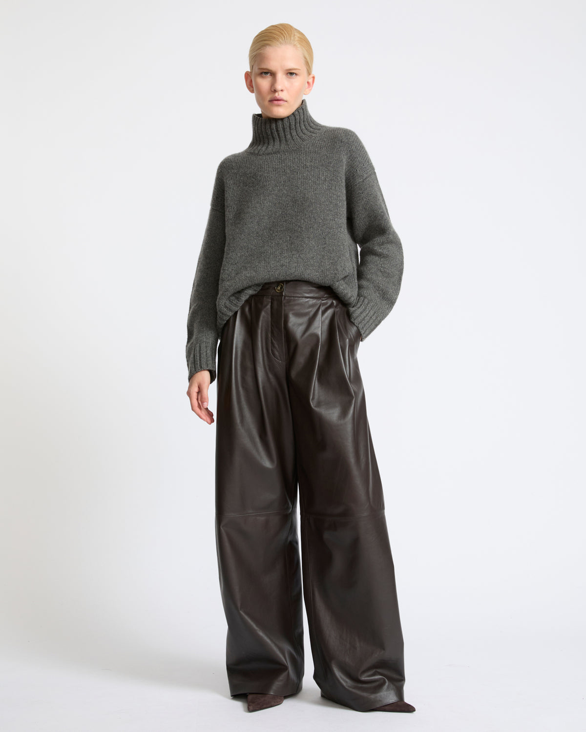 Pantalon large en cuir d'agneau- Yves Salomon - Nouvelle collection Automne Hiver