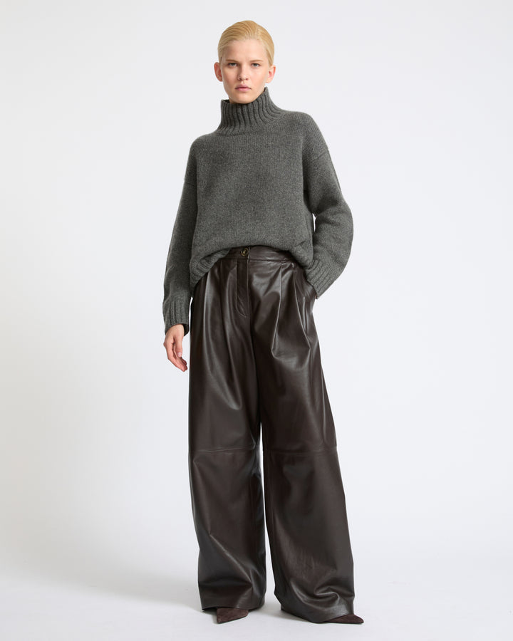 Pantalon large en cuir d'agneau- Yves Salomon - Nouvelle collection Automne Hiver