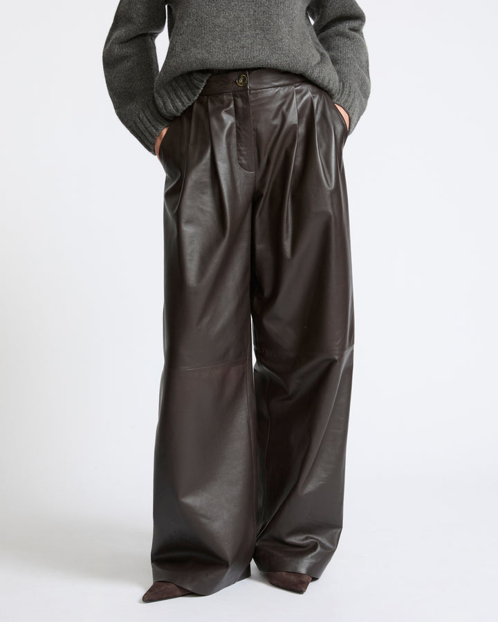 Pantalon large en cuir d'agneau- Yves Salomon - Nouvelle collection Automne Hiver