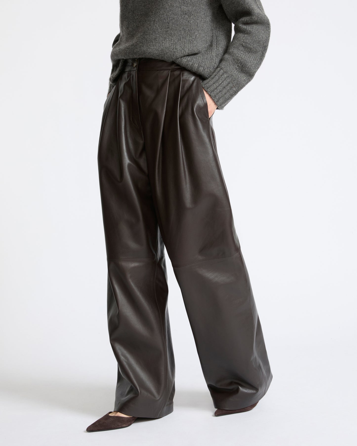 Pantalon large en cuir d'agneau- Yves Salomon - Nouvelle collection Automne Hiver