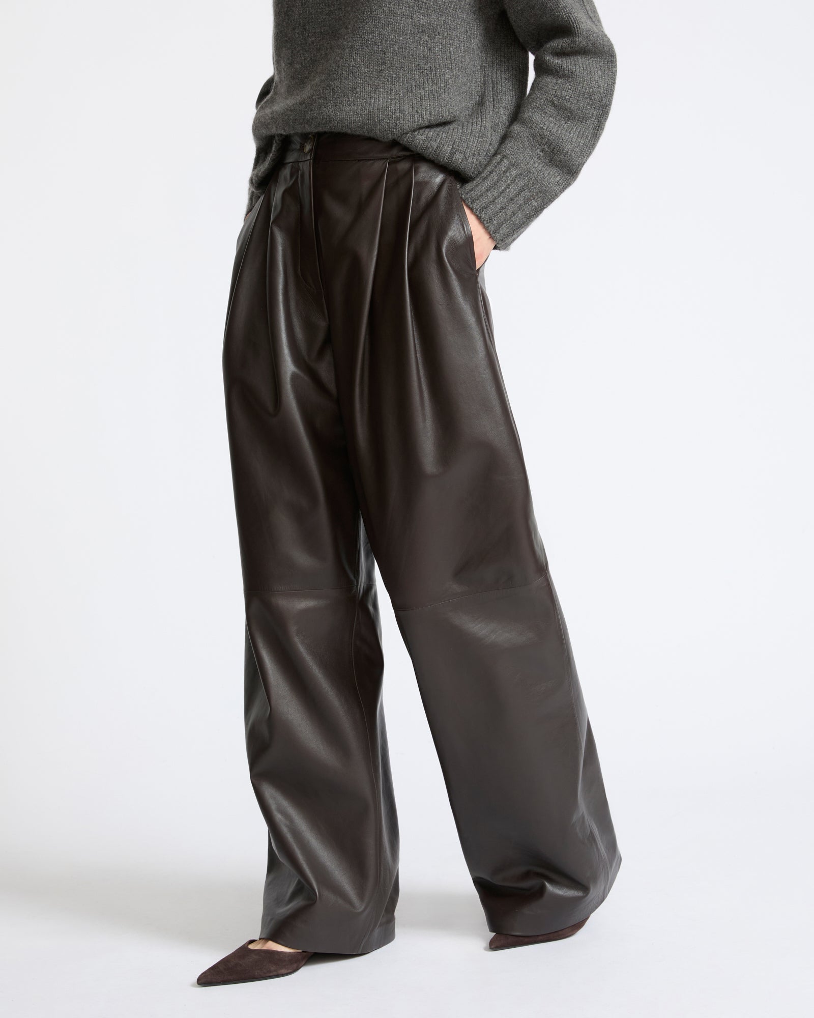 Pantalon large en cuir d'agneau- Yves Salomon - Nouvelle collection Automne Hiver