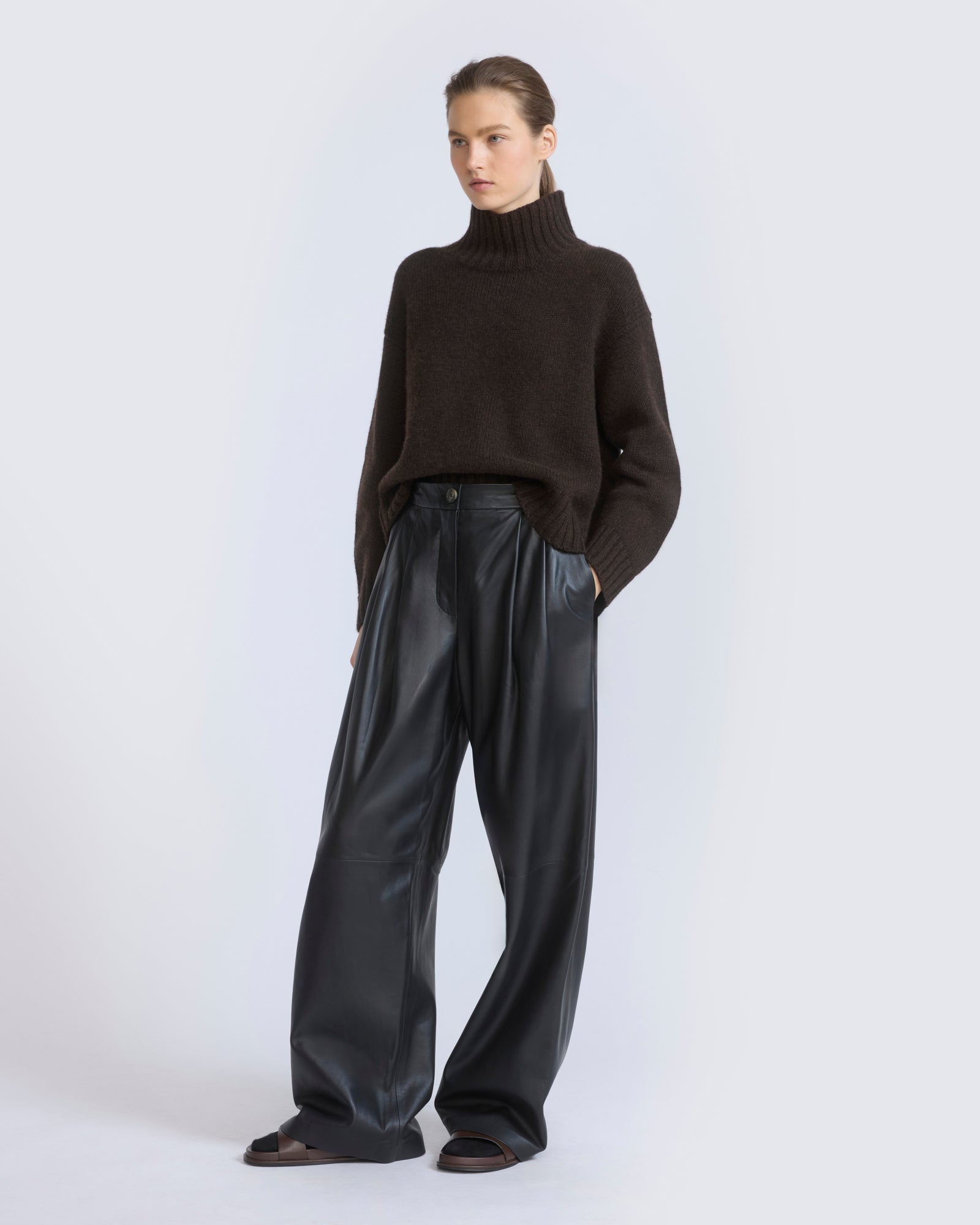 Pantalon large en cuir d'agneau