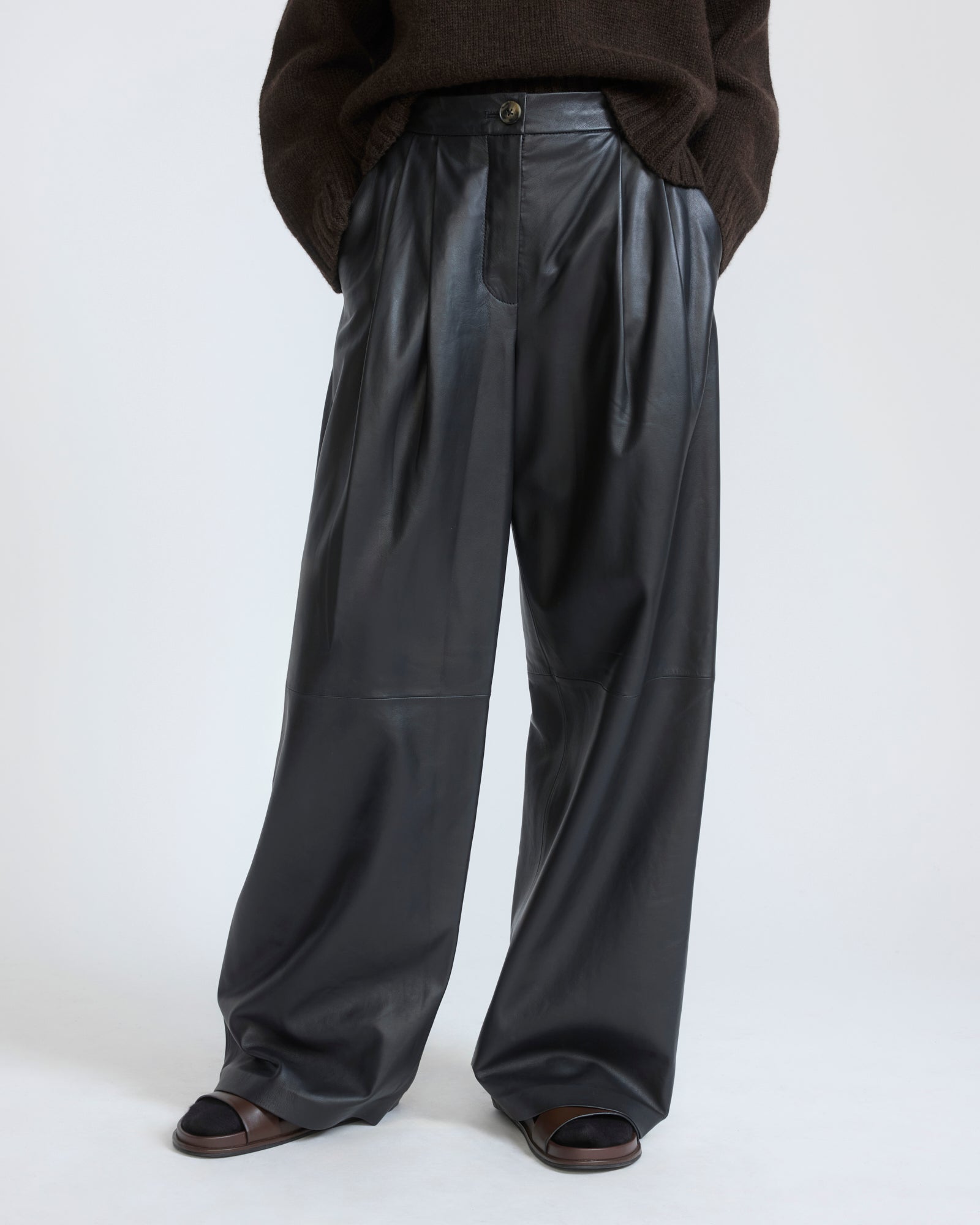 Pantalon large en cuir d'agneau