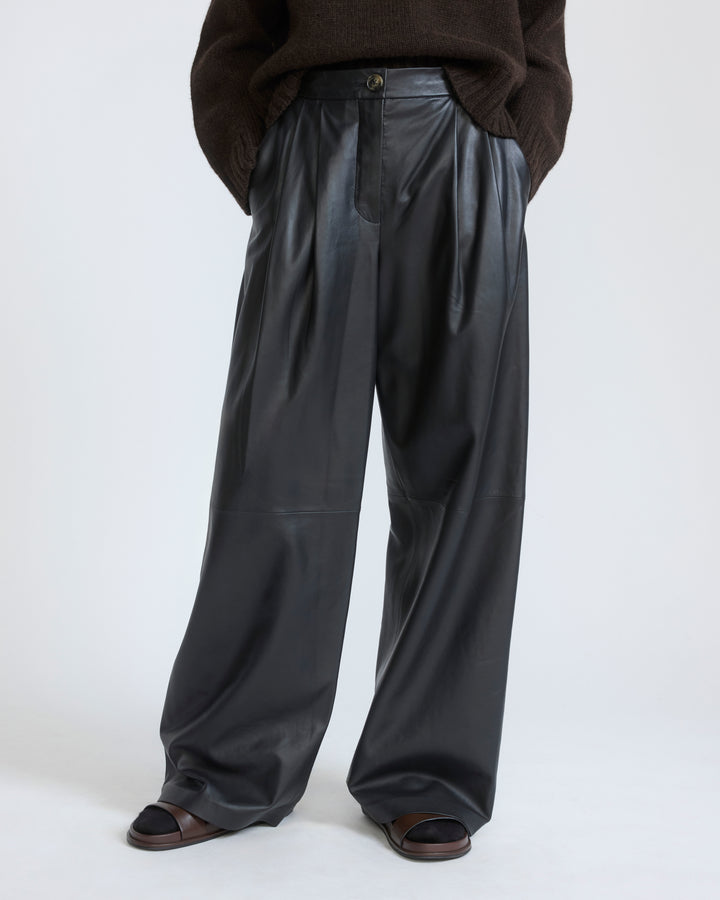 Pantalon large en cuir d'agneau