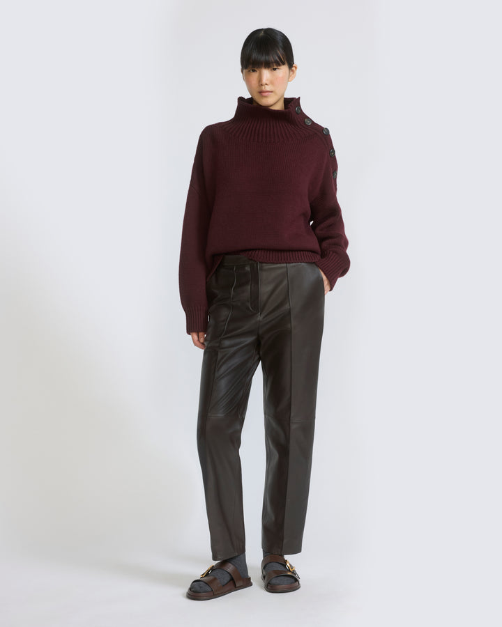 Pantalon tailleur en cuir d'agneau