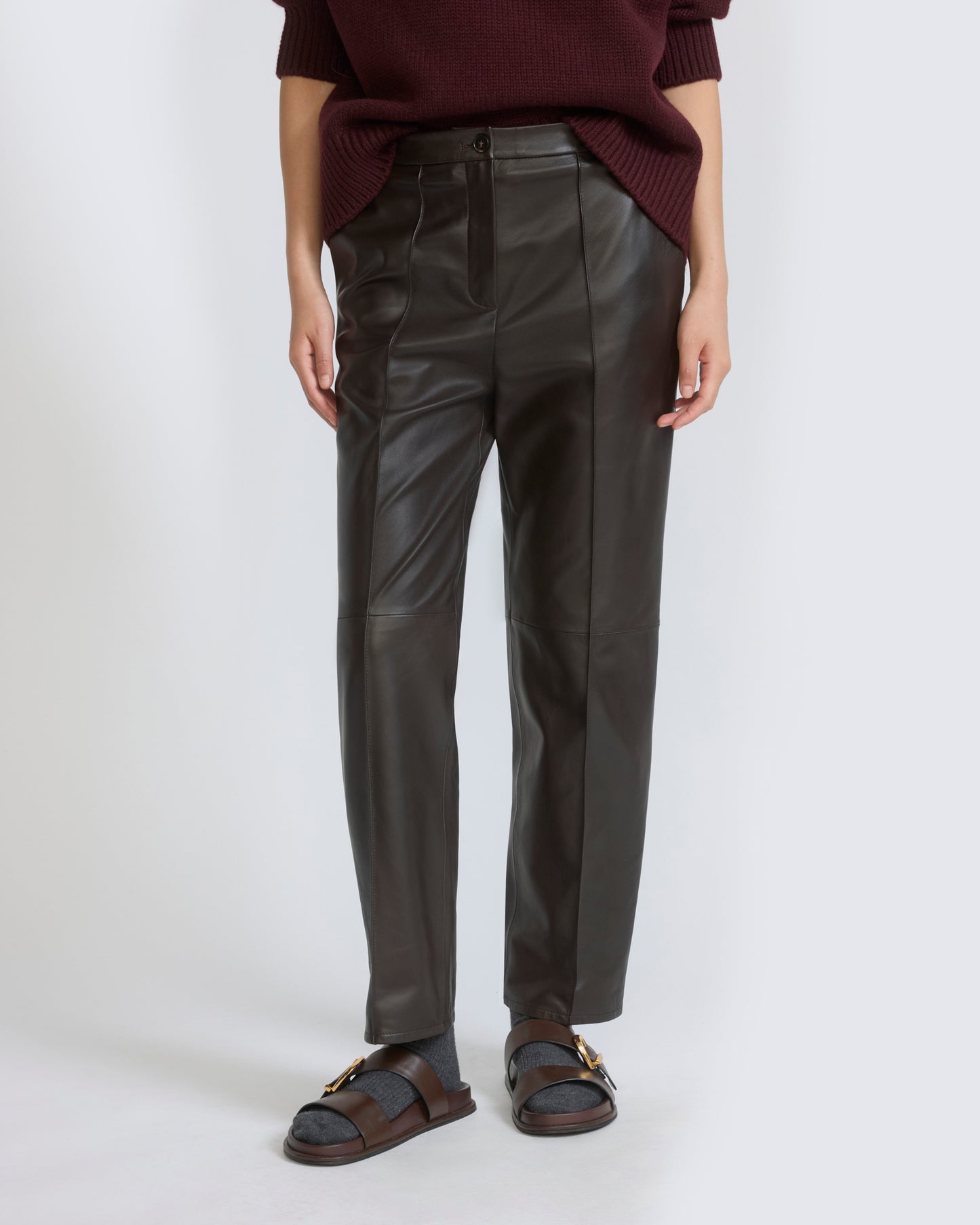 Pantalon tailleur en cuir d'agneau