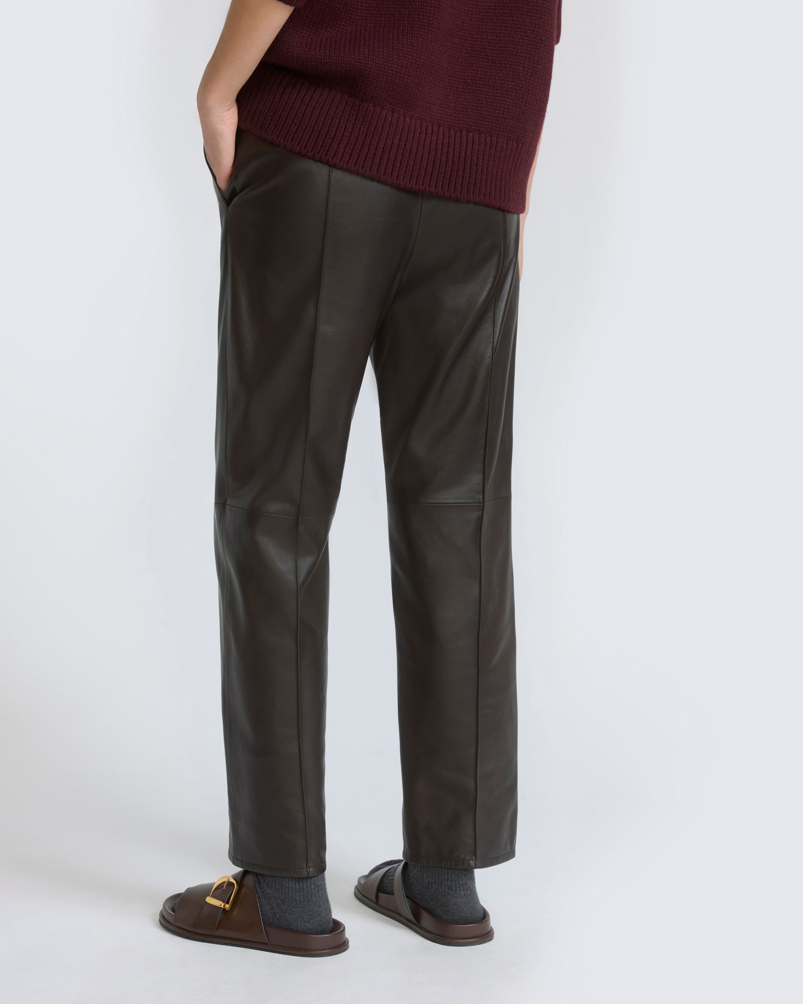 Pantalon tailleur en cuir d'agneau