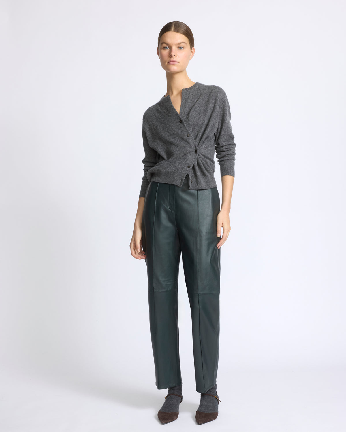Pantalon tailleur en cuir d'agneau - Yves Salomon - Nouvelle collection Automne Hiver